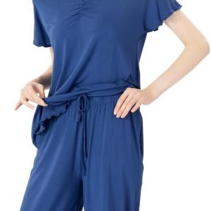 Soft Bamboo Viscose Pajamas Set for Women Summer Sleepwear Pjs Comfy Short Sleeve Tops Capri Pants Sets