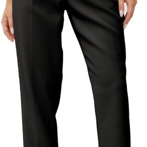 Women’s High Waisted Business Trousers Straight Leg Pleated Office Slacks Pants