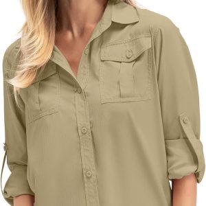 Women’s Quick Dry Sun UV Protection Convertible Long Sleeve Safari Shirts for Hiking Camping Fishing Sailing