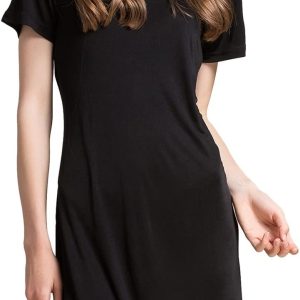Women’s Silk Nightgown Short Sleeve Pure Mulberry Silk Sleepshirt Scoop Neck Nightshirt Sleepwear