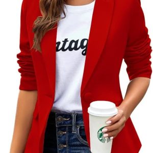 Womens Casual Blazers Long Sleeve Lapel Button Slim Work Office Blazer Jacket