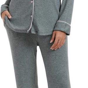 Womens Pajama Sets Soft Comfy Button Down Knitted Long Sleeve Sleepwear Pjs Lounge Sets Nightwear