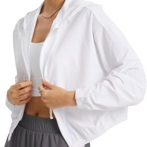 Women’s UPF 50+ UV Sun Protection Cropped Jackets Athletic Running Workout Shirts Zip Up Hoodie Outdoor Jackets