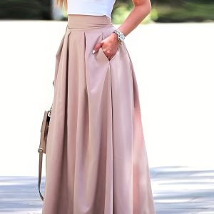Plus Size High Waist Pleated Skirt, Elegant Skirt For Spring & Summer, Women’s Plus Size Clothing