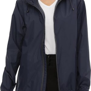 Women’s Rain Jacket Lightweight Waterproof Rain Coat with Hooded Windproof Adjustable Windbreaker