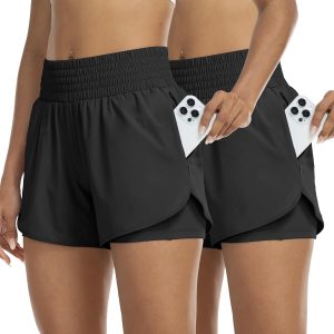 Womens High Waist Running Shorts Athletic Workout Quick Dry Shorts for Women with Pockets Gym Yoga White Summer Shorts