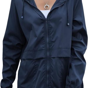 Women’s Waterproof Raincoat Lightweight Rain Jacket Hooded Windbreaker with Pockets for Outdoor