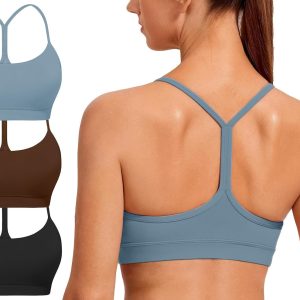 Spaghetti Strap Padded Sports Bras for Women – Y Back Yoga Workout Tops (3 Pack)