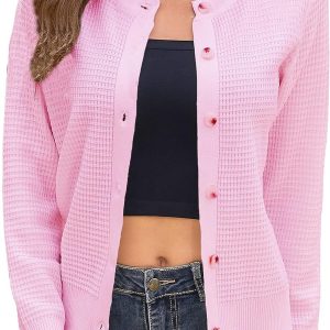 Women’s Crew Neck Button Down Long Sleeve Solid Knit Classic Cardigan Sweater